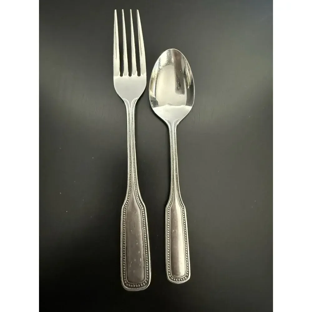Vintage Salem Stainless Steel Beaded Dinner Fork & Teaspoon Flatware Set